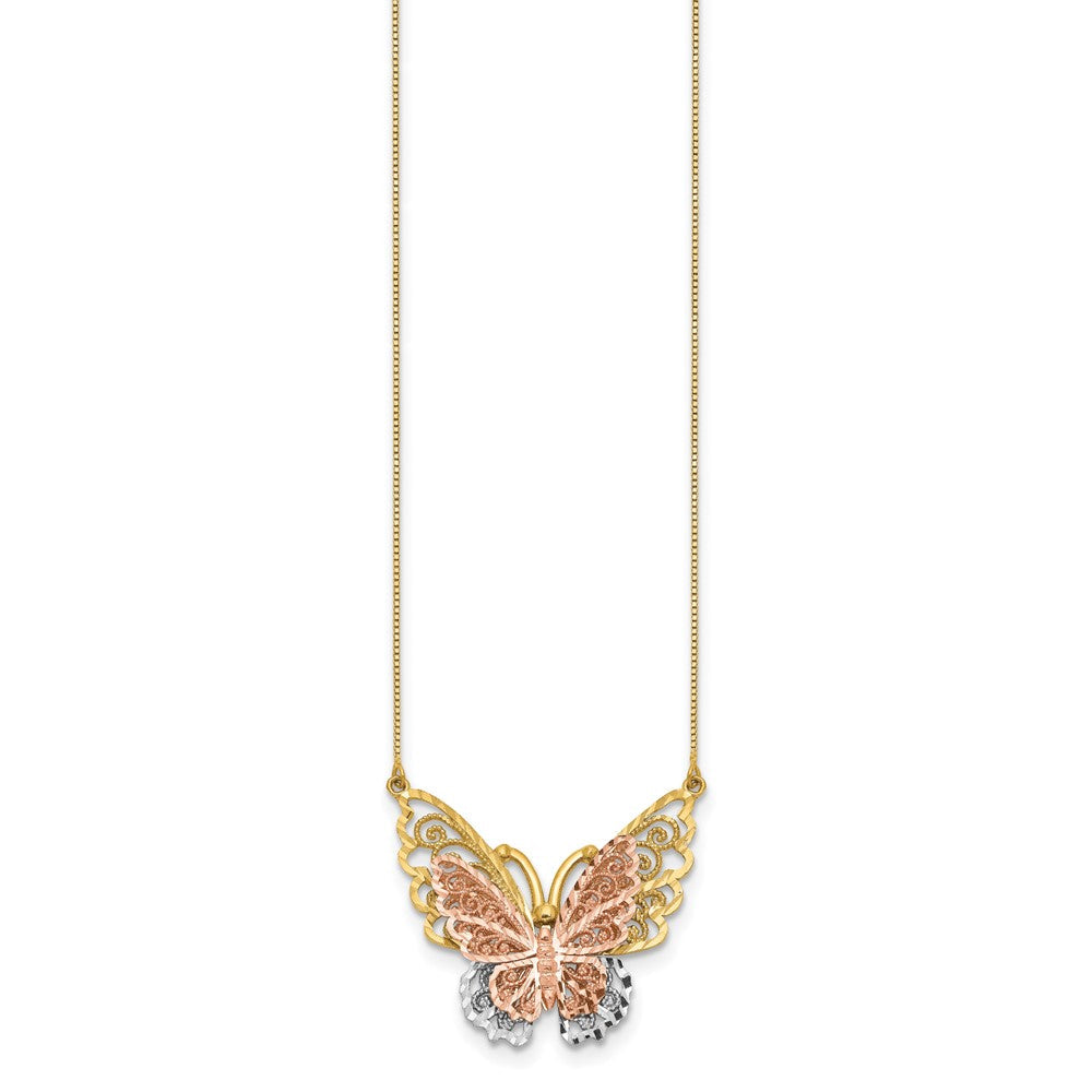 14K Bicolor Gelb & Roségold mit Rhodium Schmetterling Halskette
