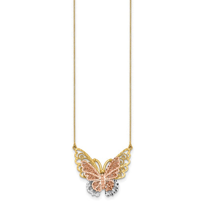 14K Bicolor Gelb & Roségold mit Rhodium Schmetterling Halskette
