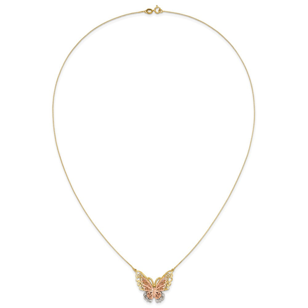 14K Bicolor Gelb & Roségold mit Rhodium Schmetterling Halskette