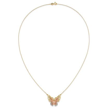 14K Bicolor Gelb & Roségold mit Rhodium Schmetterling Halskette