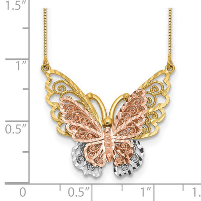 14K Bicolor Gelb & Roségold mit Rhodium Schmetterling Halskette