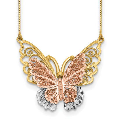 14K Bicolor Gelb & Roségold mit Rhodium Schmetterling Halskette