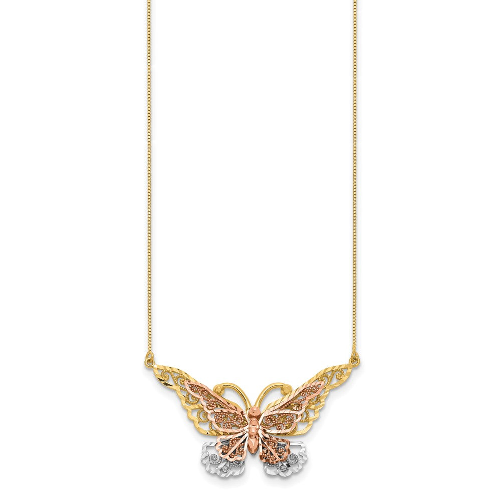 14K Bicolor Gelb & Roségold mit Rhodium Schmetterling Halskette