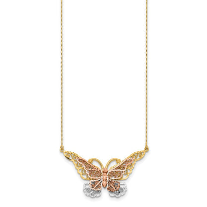 14K Bicolor Gelb & Roségold mit Rhodium Schmetterling Halskette