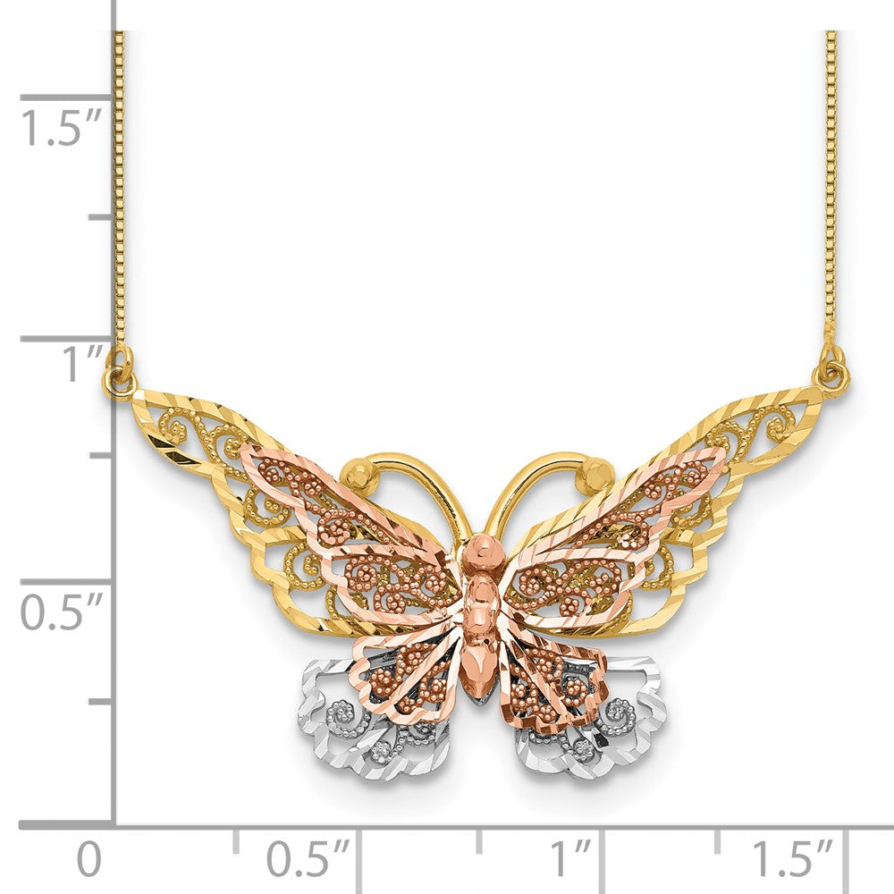 14K Bicolor Gelb & Roségold mit Rhodium Schmetterling Halskette