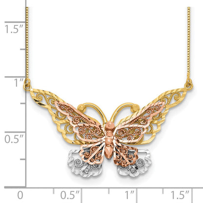 14K Bicolor Gelb & Roségold mit Rhodium Schmetterling Halskette