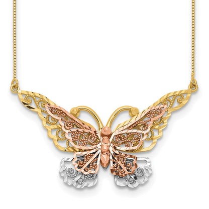 14K Bicolor Gelb & Roségold mit Rhodium Schmetterling Halskette