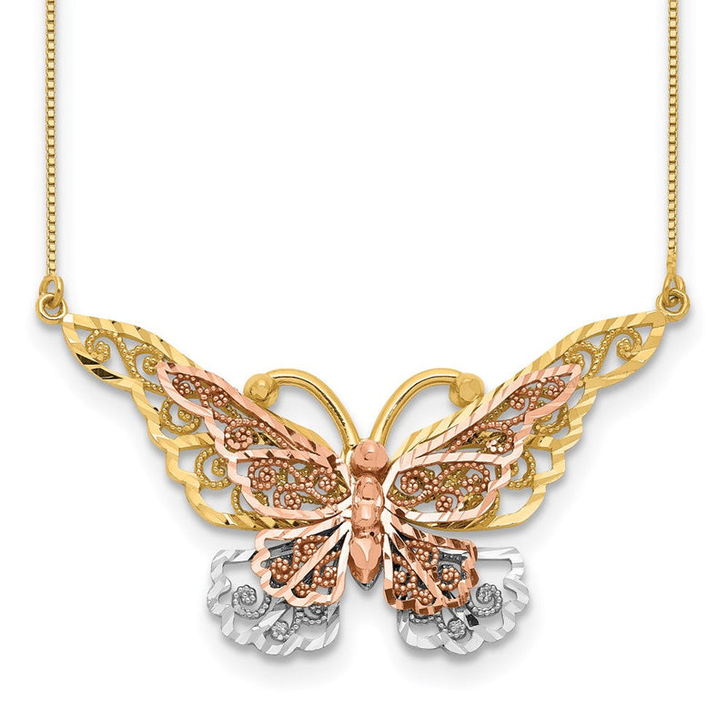 14K Bicolor Gelb & Roségold mit Rhodium Schmetterling Halskette