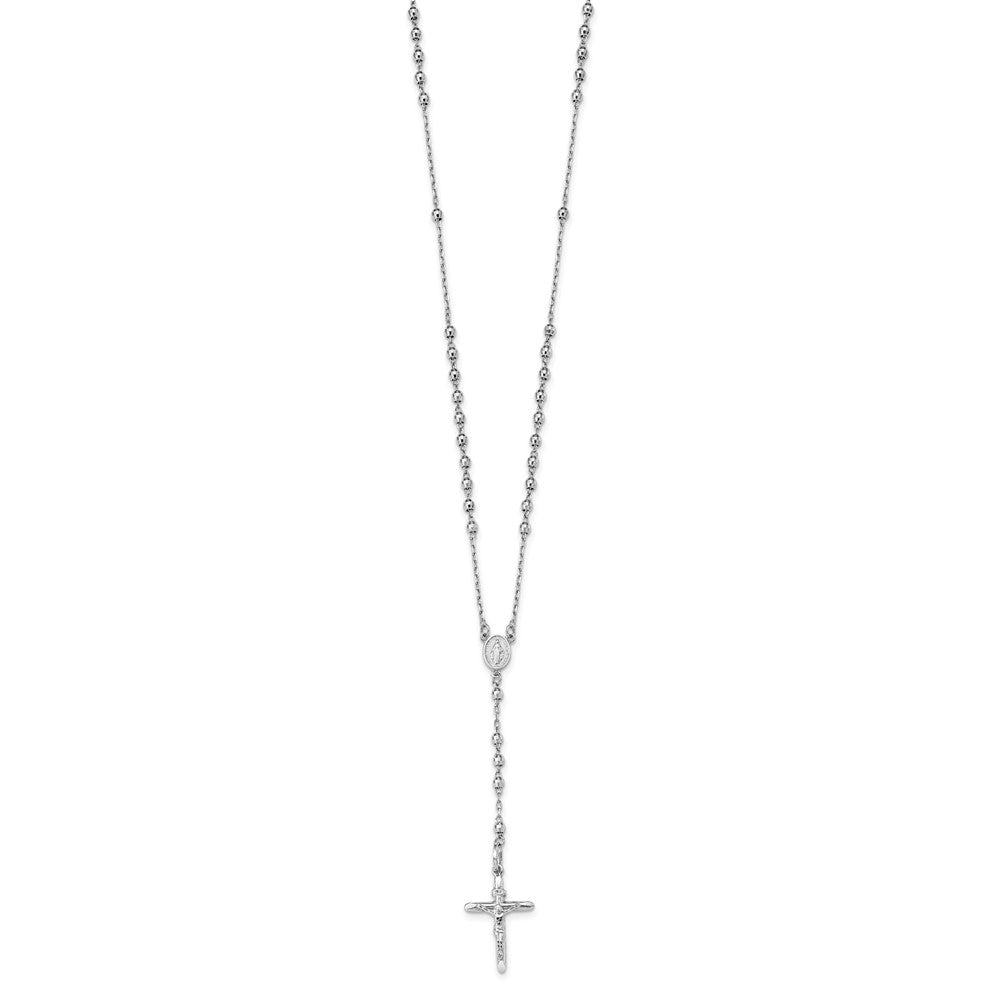 14K Weißgold Diamantiert 3mm Gekugelt Rosenkranz 24 Zoll Halskette