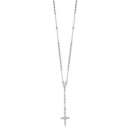 14K Weißgold Diamantiert 3mm Gekugelt Rosenkranz 24 Zoll Halskette