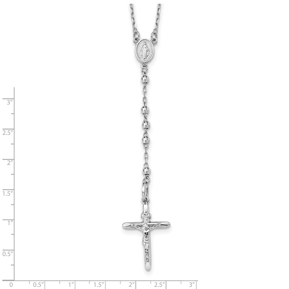 14K Weißgold Diamantiert 3mm Gekugelt Rosenkranz 24 Zoll Halskette