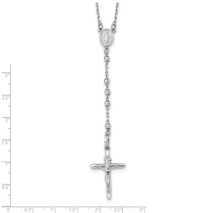 14K Weißgold Diamantiert 3mm Gekugelt Rosenkranz 24 Zoll Halskette