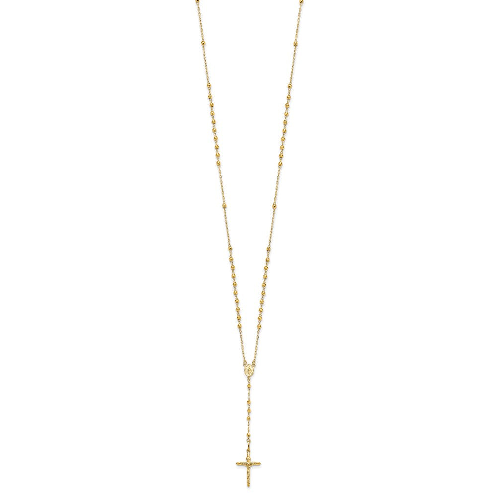 14K Gelbgold Diamantiert 3mm Gekugelt Halbmassiv Rosenkranz Halskette