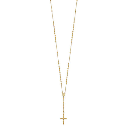 14K Gelbgold Diamantiert 3mm Gekugelt Halbmassiv Rosenkranz Halskette