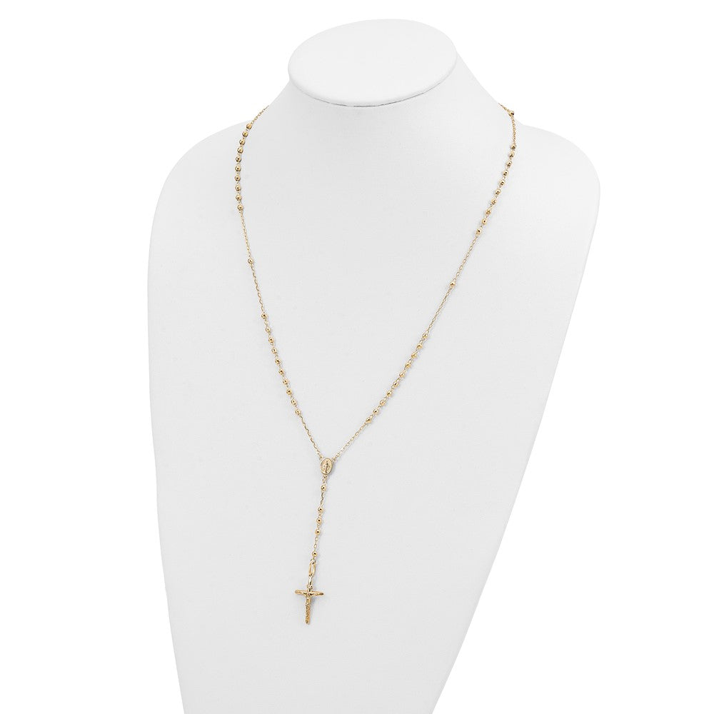 14K Gelbgold Diamantiert 3mm Gekugelt Halbmassiv Rosenkranz Halskette