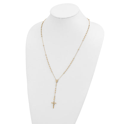14K Gelbgold Diamantiert 3mm Gekugelt Halbmassiv Rosenkranz Halskette