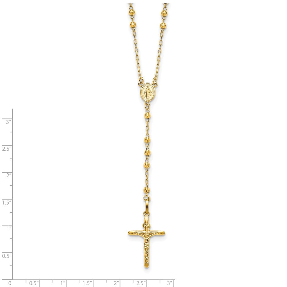 14K Gelbgold Diamantiert 3mm Gekugelt Halbmassiv Rosenkranz Halskette