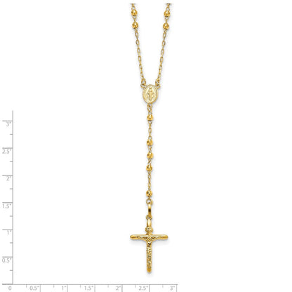 14K Gelbgold Diamantiert 3mm Gekugelt Halbmassiv Rosenkranz Halskette