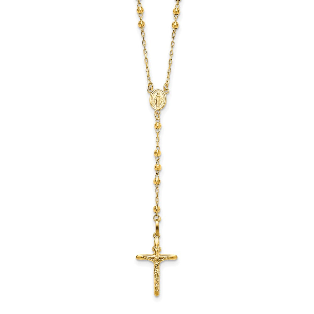 14K Gelbgold Diamantiert 3mm Gekugelt Halbmassiv Rosenkranz Halskette