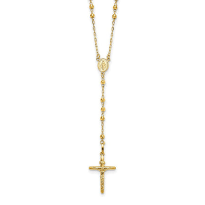 14K Gelbgold Diamantiert 3mm Gekugelt Halbmassiv Rosenkranz Halskette