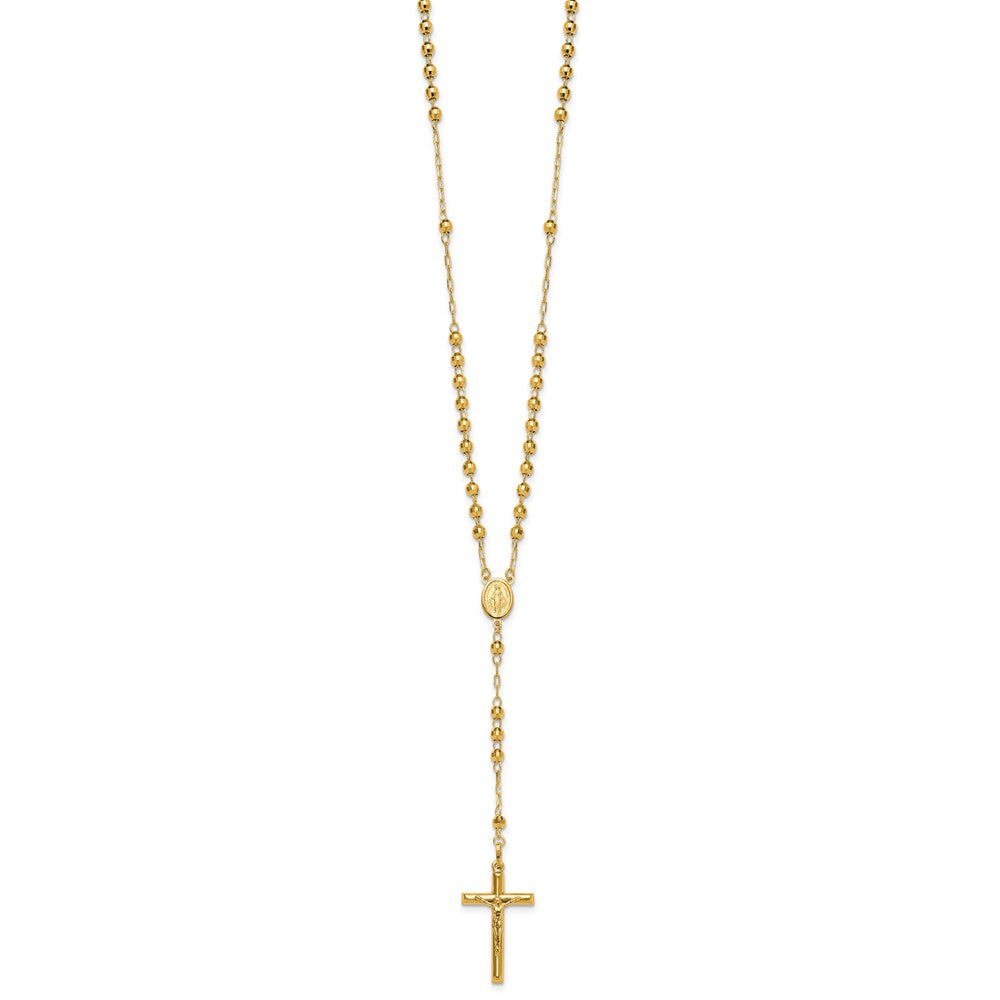 14K Gelbgold Diamantiert 4mm Gekugelt Halbmassiv Rosenkranz 24 Zoll Halskette