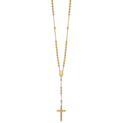 14K Gelbgold Diamantiert 4mm Gekugelt Halbmassiv Rosenkranz 24 Zoll Halskette