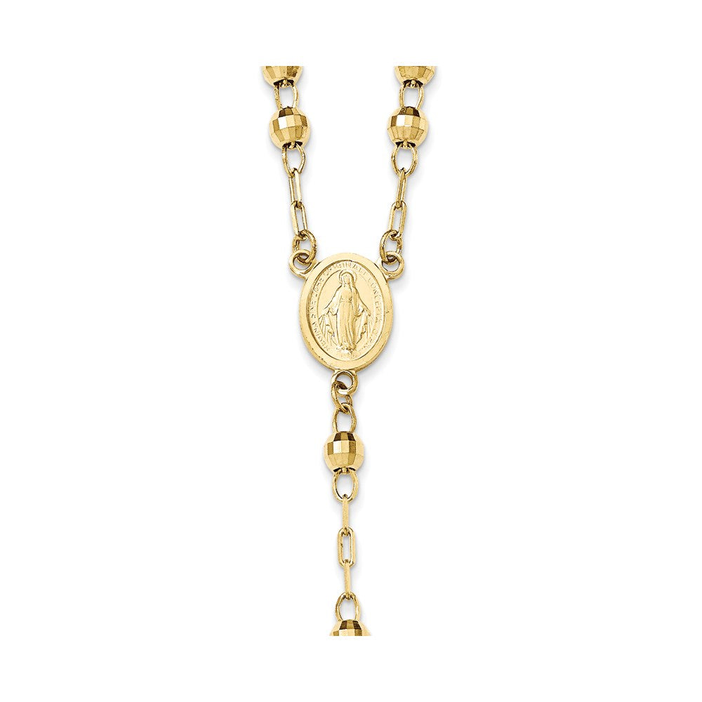 14K Gelbgold Diamantiert 4mm Gekugelt Halbmassiv Rosenkranz 24 Zoll Halskette