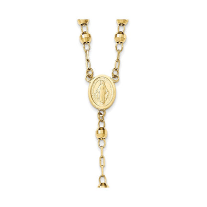 14K Gelbgold Diamantiert 4mm Gekugelt Halbmassiv Rosenkranz 24 Zoll Halskette