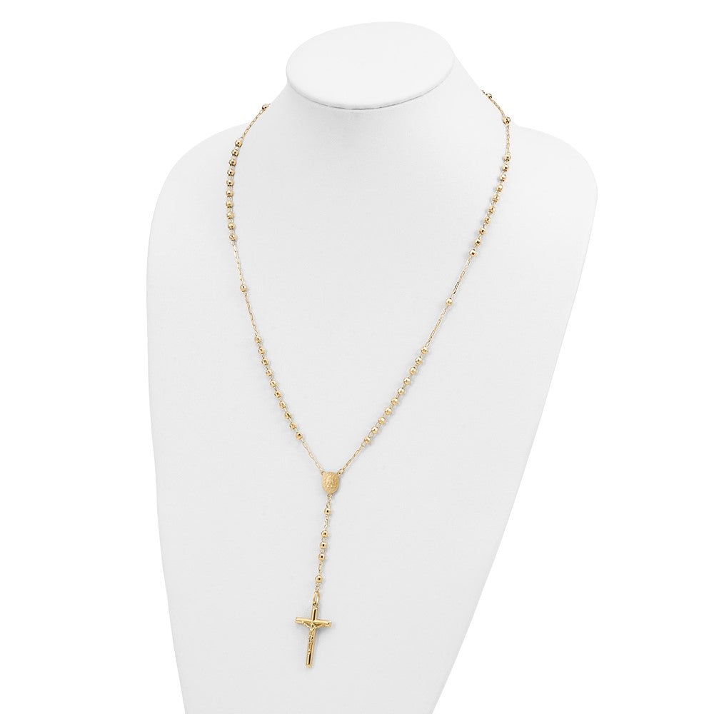 14K Gelbgold Diamantiert 4mm Gekugelt Halbmassiv Rosenkranz 24 Zoll Halskette
