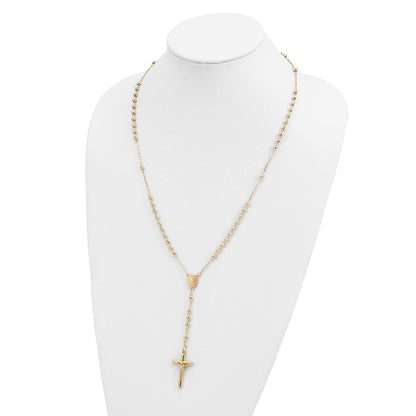 14K Gelbgold Diamantiert 4mm Gekugelt Halbmassiv Rosenkranz 24 Zoll Halskette