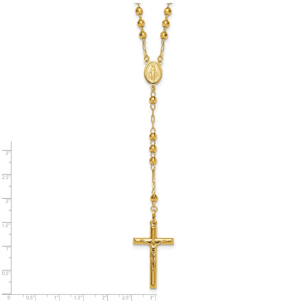 14K Gelbgold Diamantiert 4mm Gekugelt Halbmassiv Rosenkranz 24 Zoll Halskette