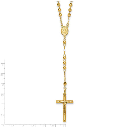 14K Gelbgold Diamantiert 4mm Gekugelt Halbmassiv Rosenkranz 24 Zoll Halskette