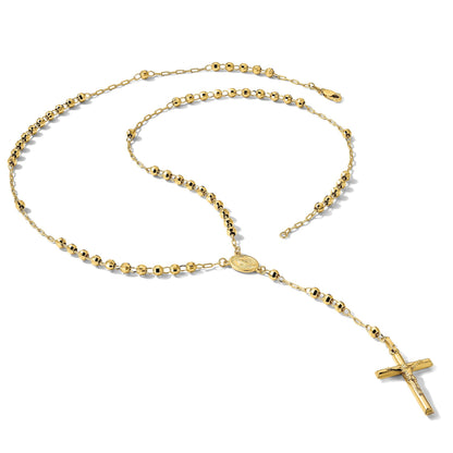 14K Gelbgold Diamantiert 4mm Gekugelt Halbmassiv Rosenkranz 24 Zoll Halskette