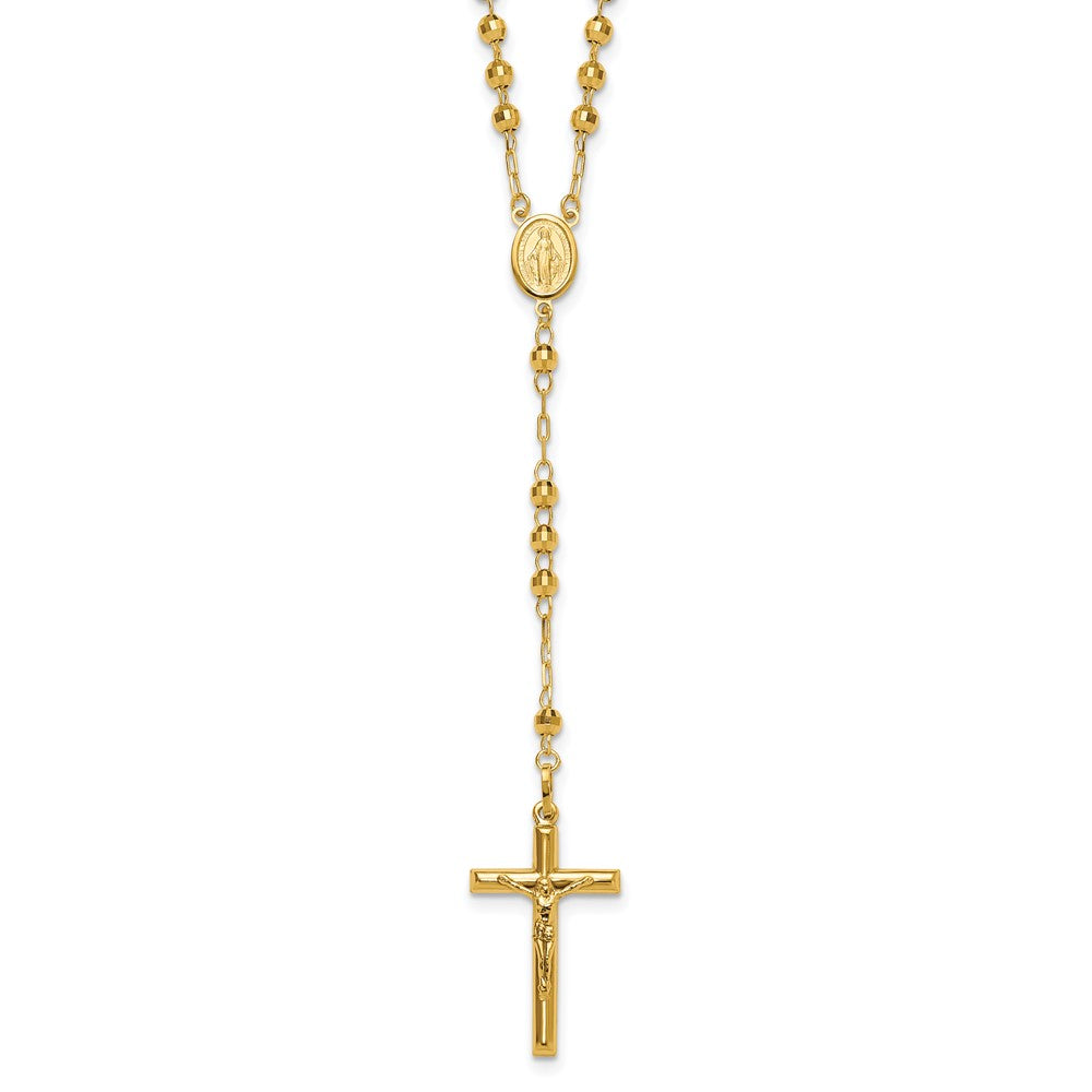 14K Gelbgold Diamantiert 4mm Gekugelt Halbmassiv Rosenkranz 24 Zoll Halskette