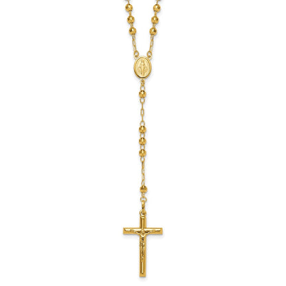 14K Gelbgold Diamantiert 4mm Gekugelt Halbmassiv Rosenkranz 24 Zoll Halskette