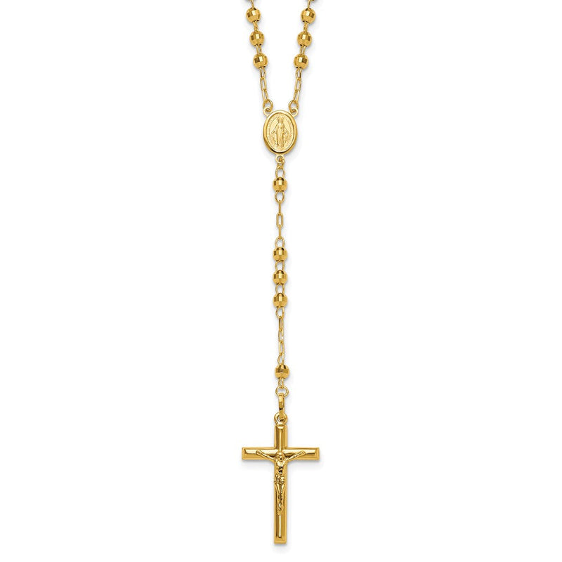 14K Gelbgold Diamantiert 4mm Gekugelt Halbmassiv Rosenkranz 24 Zoll Halskette