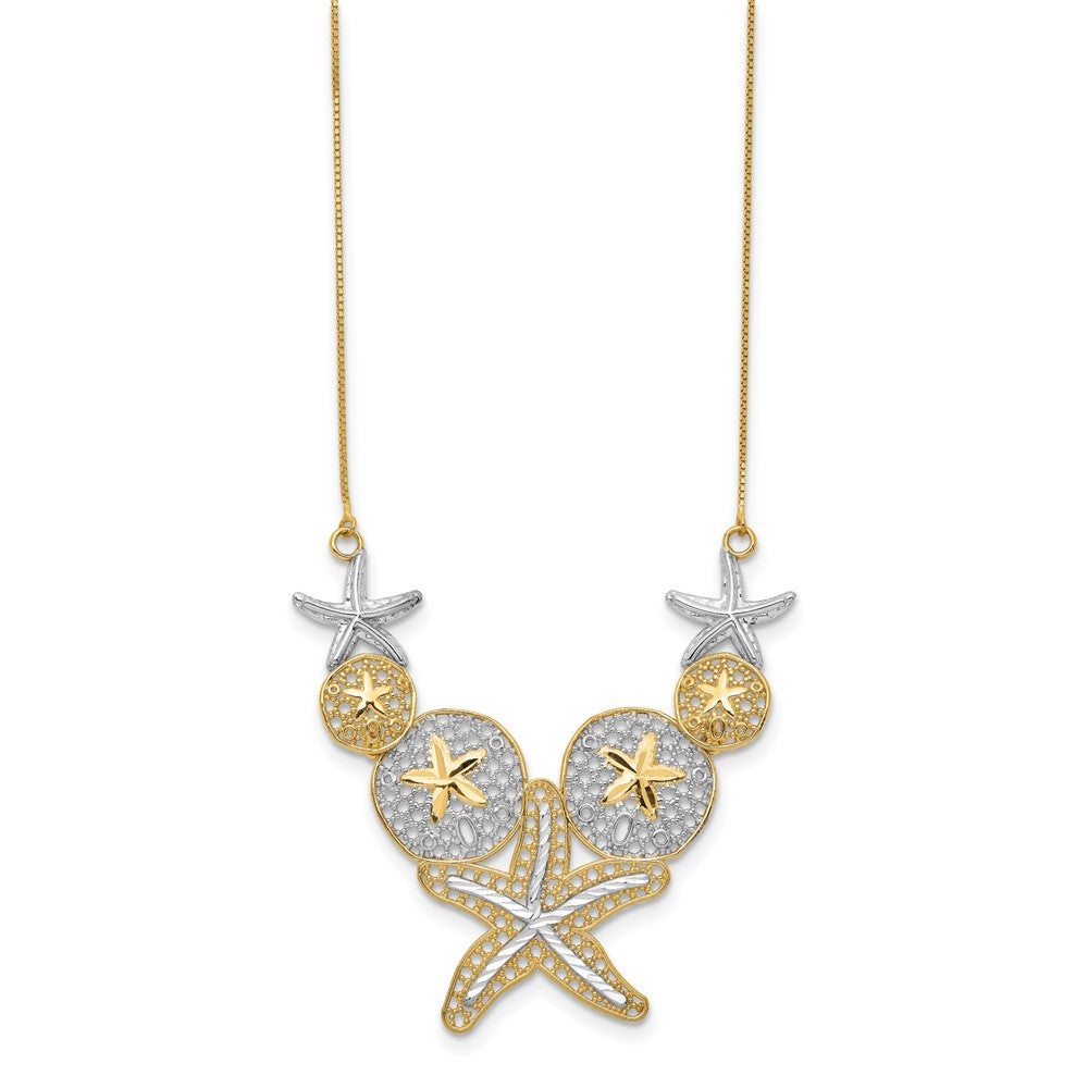 14K Gelb & Rhodium Diamantiert Seestern und Sand Dollar Halskette
