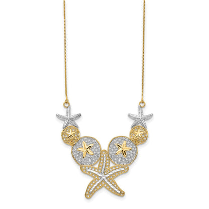 14K Gelb & Rhodium Diamantiert Seestern und Sand Dollar Halskette