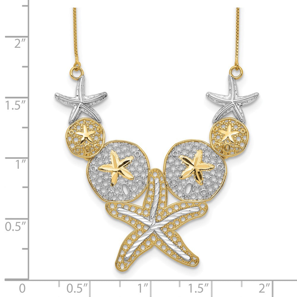 14K Gelb & Rhodium Diamantiert Seestern und Sand Dollar Halskette