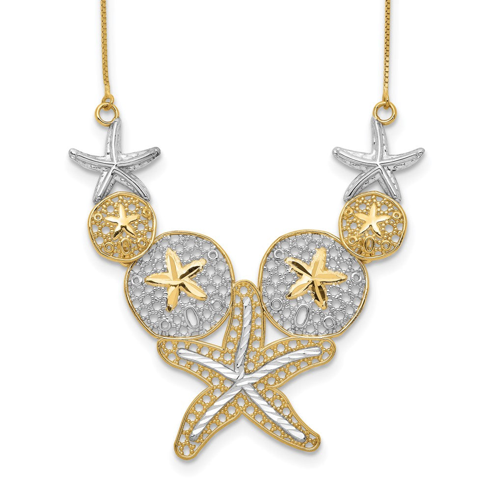14K Gelb & Rhodium Diamantiert Seestern und Sand Dollar Halskette