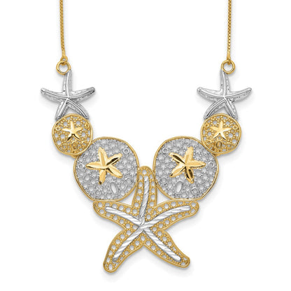 14K Gelb & Rhodium Diamantiert Seestern und Sand Dollar Halskette