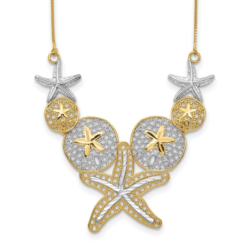 14K Gelb & Rhodium Diamantiert Seestern und Sand Dollar Halskette