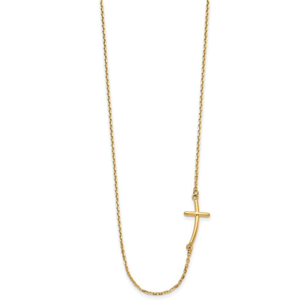 14K Gelbgold Klein Seitlich Gebogen Kreuz Halskette