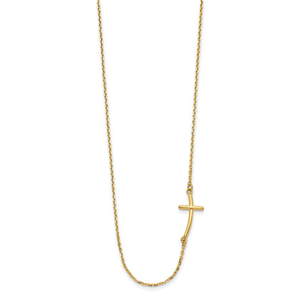 14K Gelbgold Klein Seitlich Gebogen Kreuz Halskette