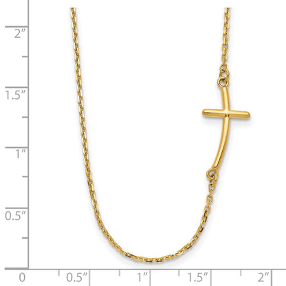 14K Gelbgold Klein Seitlich Gebogen Kreuz Halskette