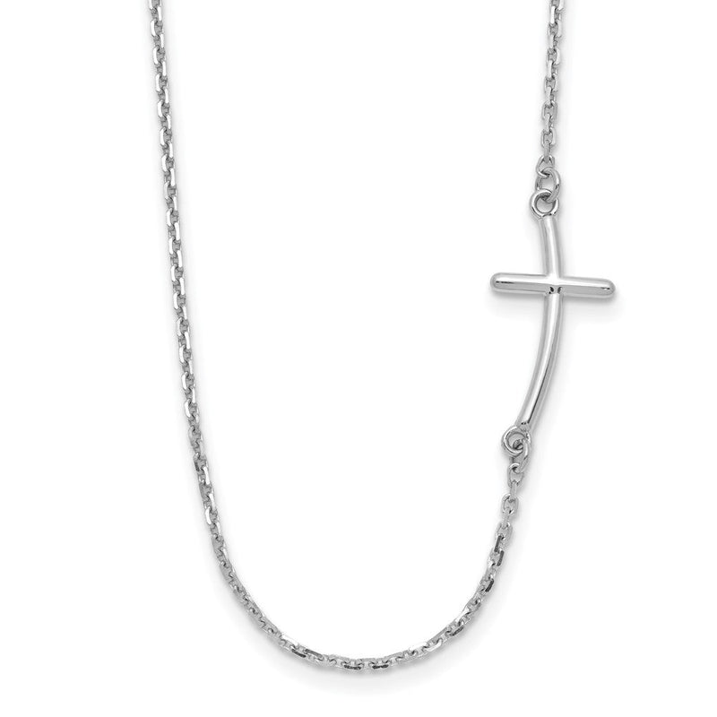 14K Weißgold Klein Seitlich Gebogen Kreuz Halskette