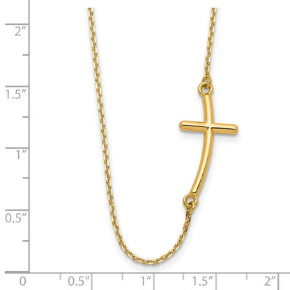 14K Gelbgold Groß Seitlich Gebogen Kreuz Halskette