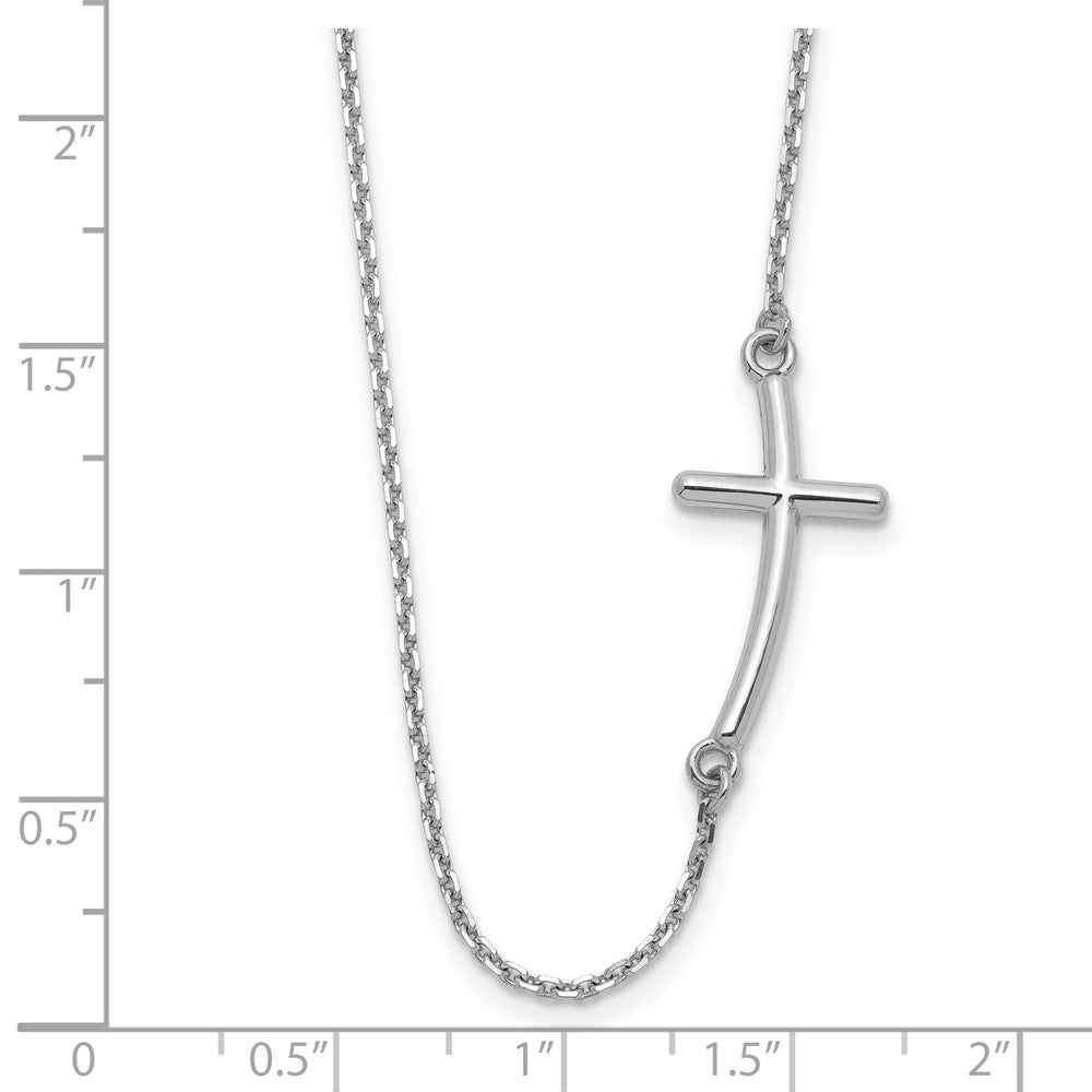 14K Weißgold Groß Seitlich Gebogen Kreuz Halskette