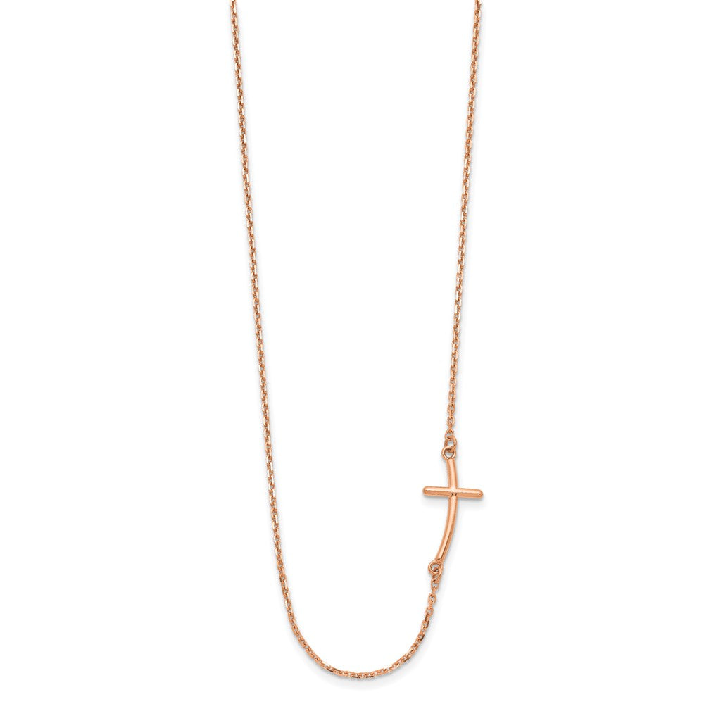 14K Roségold Klein Seitlich Gebogen Kreuz Halskette