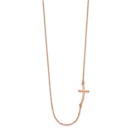 14K Roségold Klein Seitlich Gebogen Kreuz Halskette